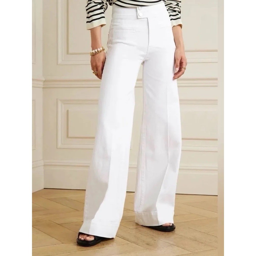 FRAME Le Hardy Wide Leg White Jeans Sz 30 High Rise 70s Boho Coastal Retro Flare